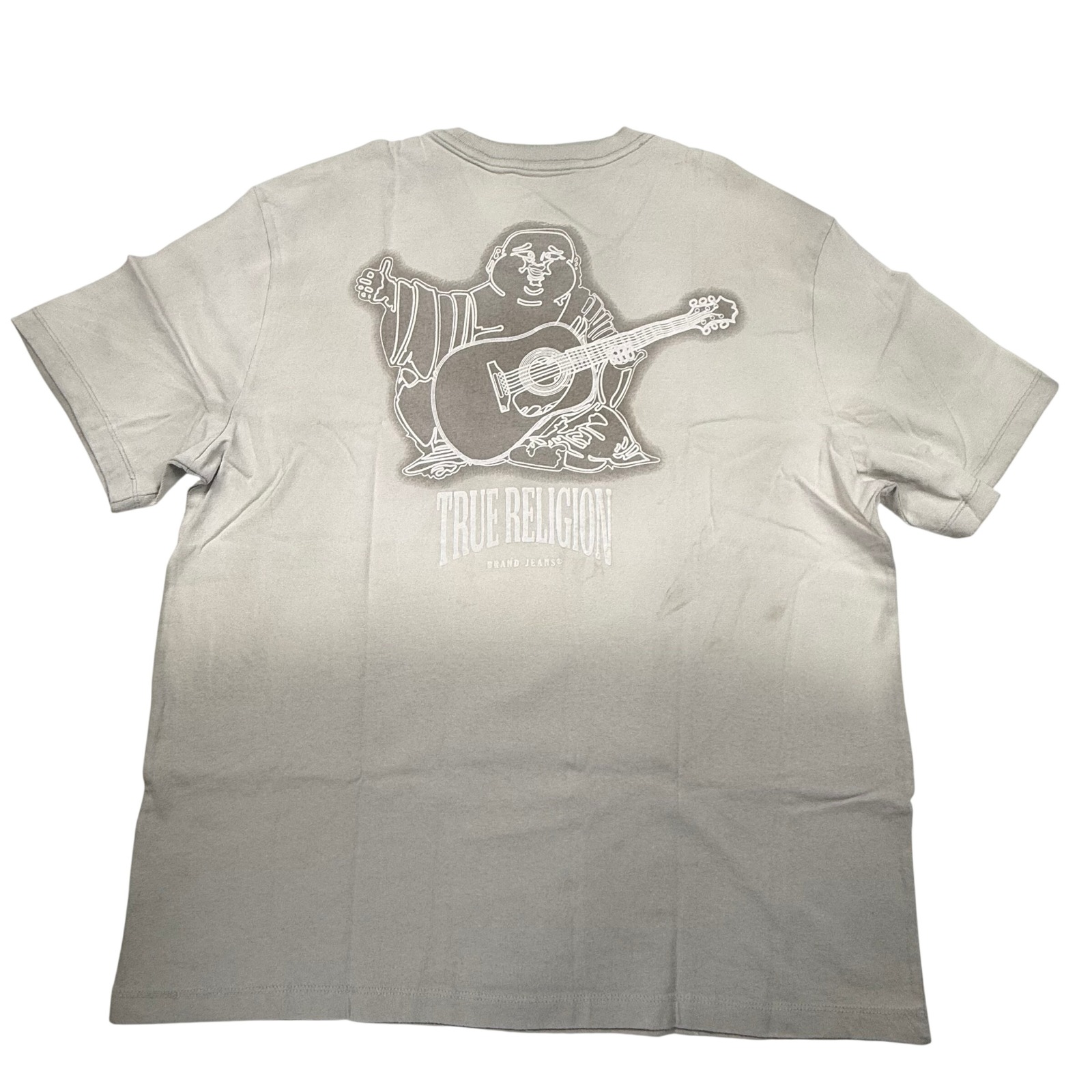 True Religion Mens Xxl Grey Ombre Dip Dye Buddha Guitar Graphic T-Shirt Nwt